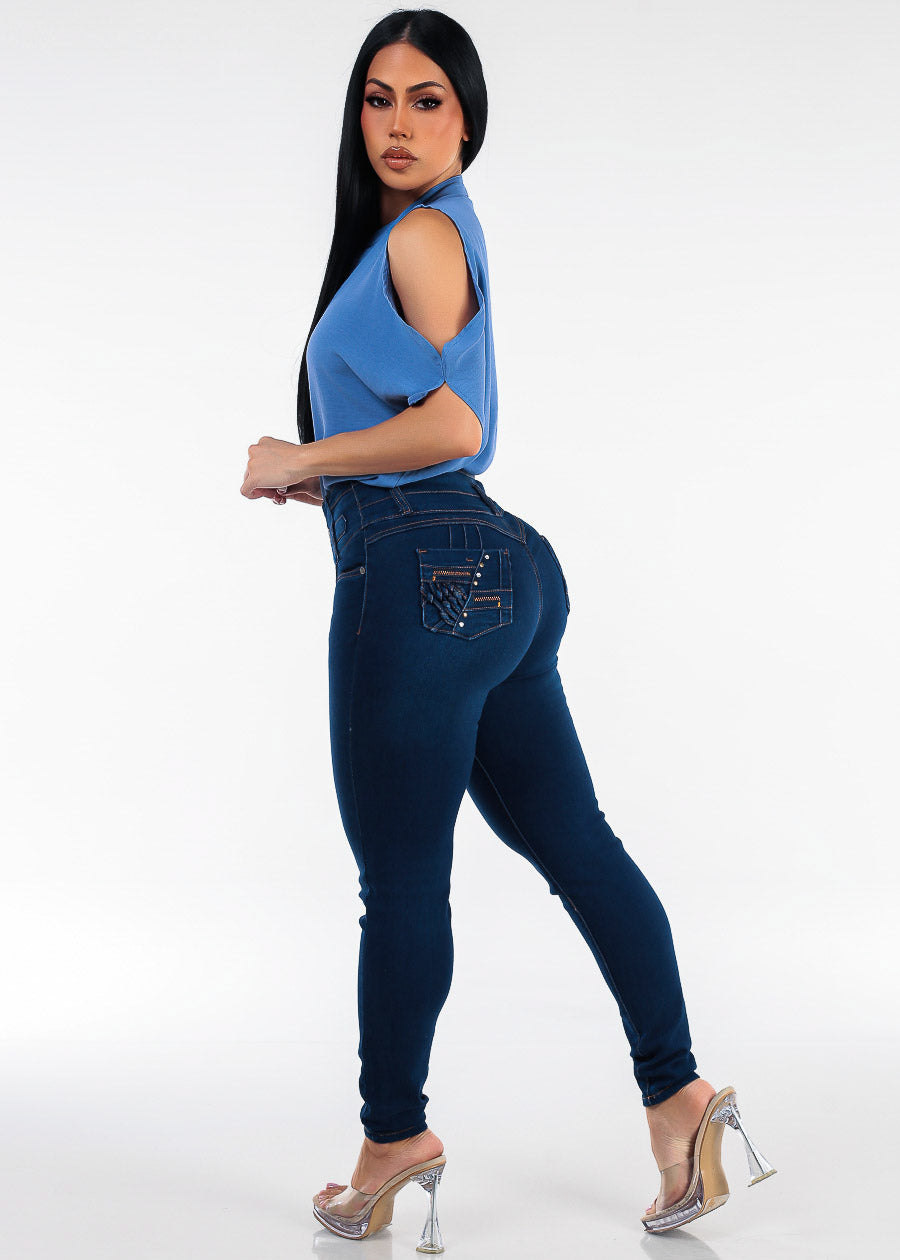 Blue Butt Lift Skinnies Outfit
