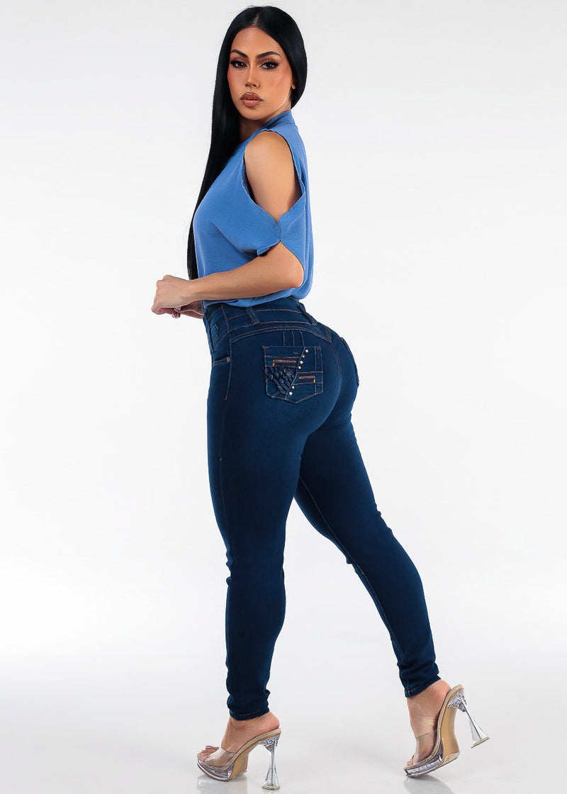 Blue Butt Lift Skinnies Outfit