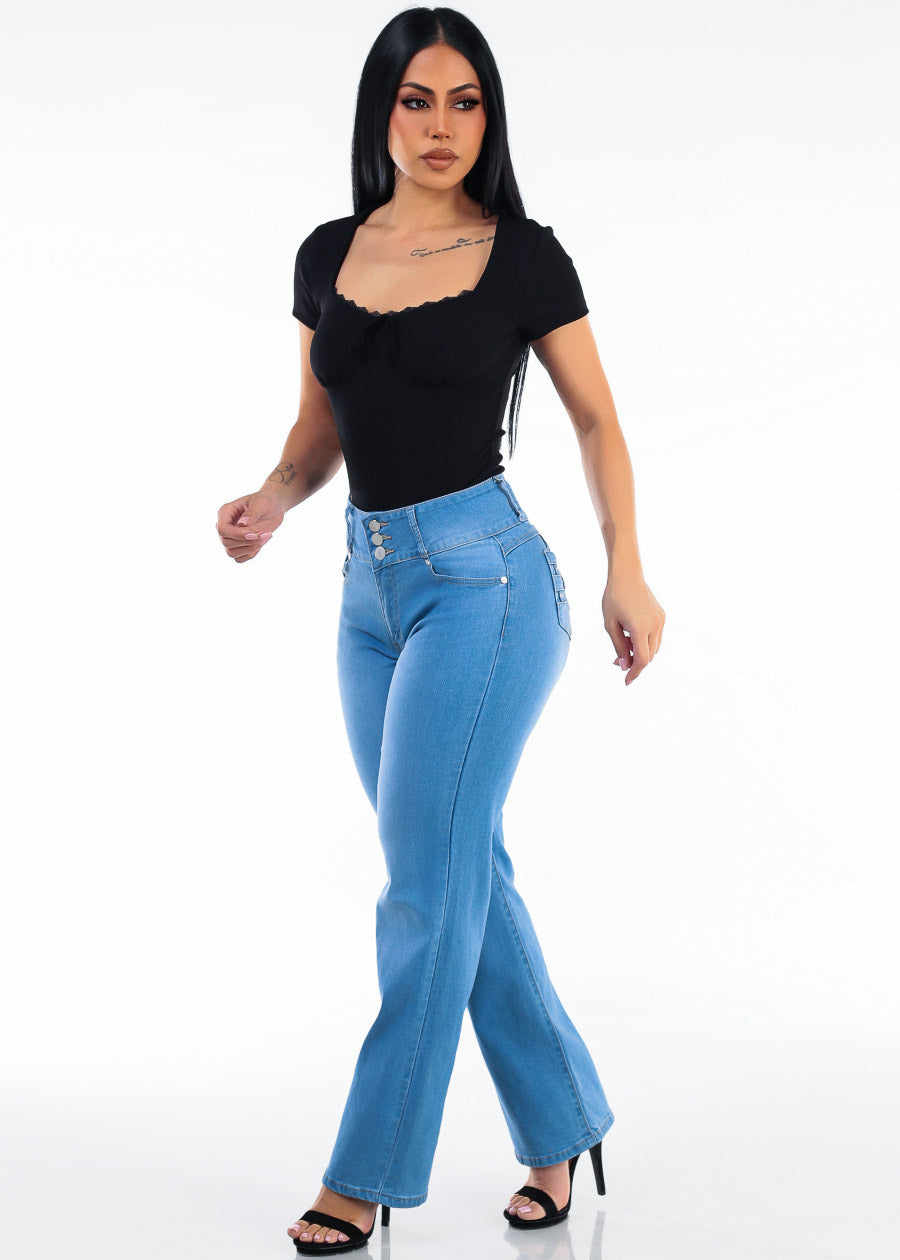 Black Butt Lift Wide Denim Outfit