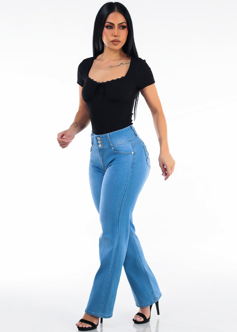 Black Butt Lift Wide Denim Outfit