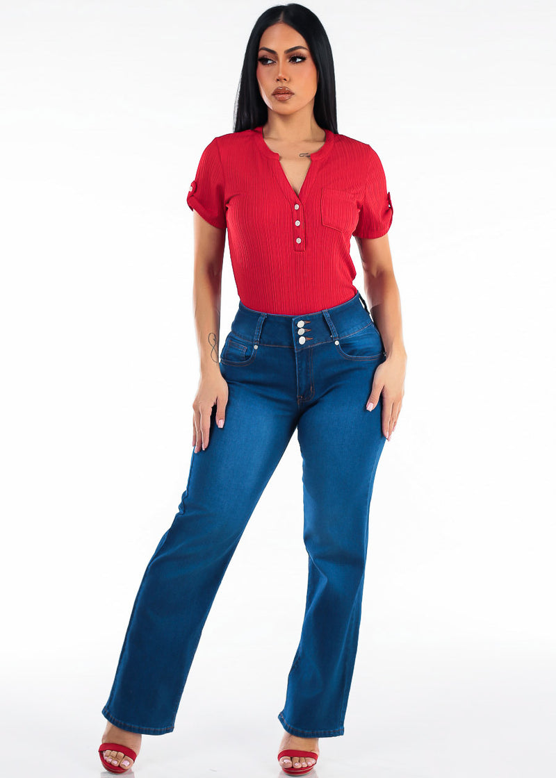 Red Butt Lift Wide Denim Outfit