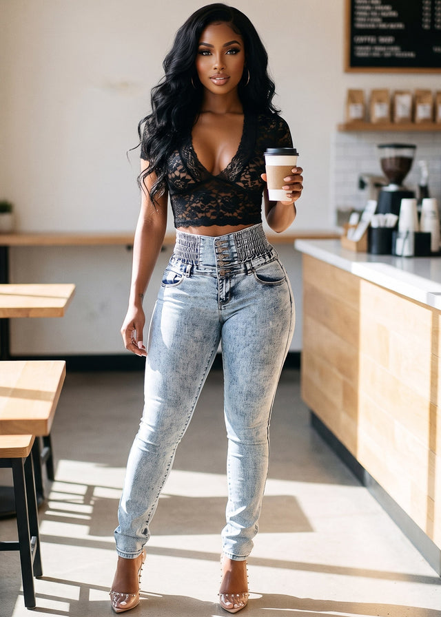 MX JEANS Acid Wash Spandex Waist Butt Lifting Skinny Jeans
