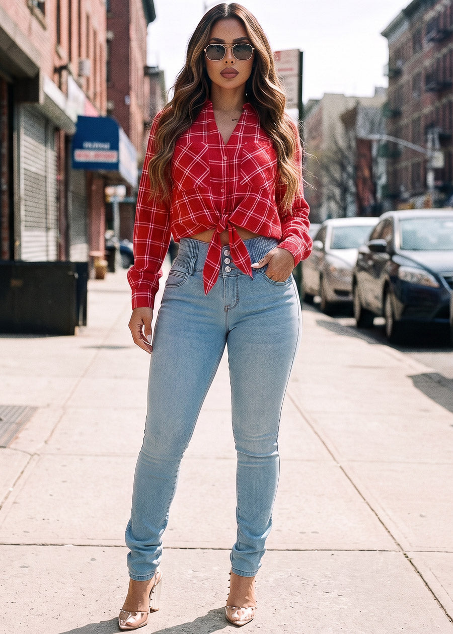 MX JEANS Spandex Waist Butt Lifting Light Blue Skinny Jeans