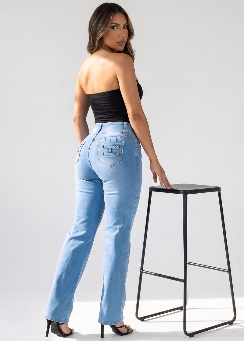 Butt Lift High Waist Stretch Wide Leg Jeans Light Wash