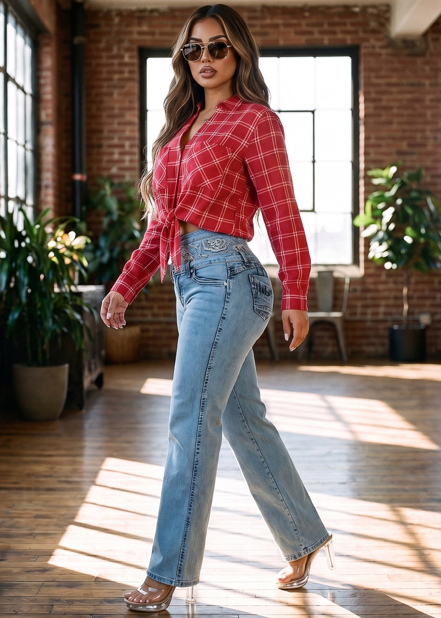 Butt Lift Super High Waist Wide Leg Stretch Jeans Acid Wash