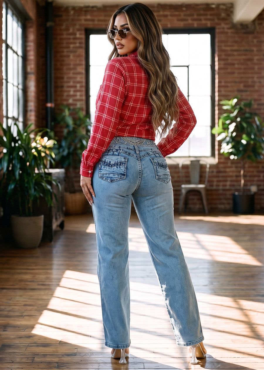 Plaid Levantacola Wide Denim Set