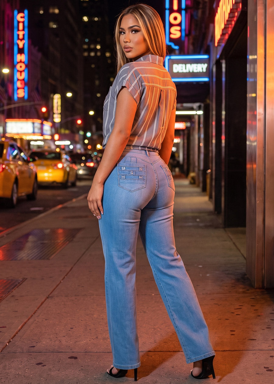 Stripe Levantacola Wide Denim Combo