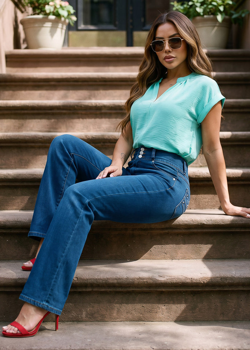 Mint Levantacola Wide Denim Outfit