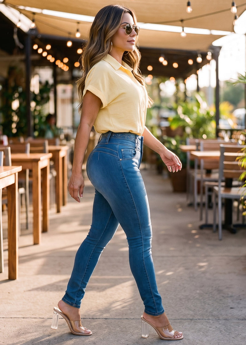 Short Sleeve Button Down Lightweight Blouse Yellow