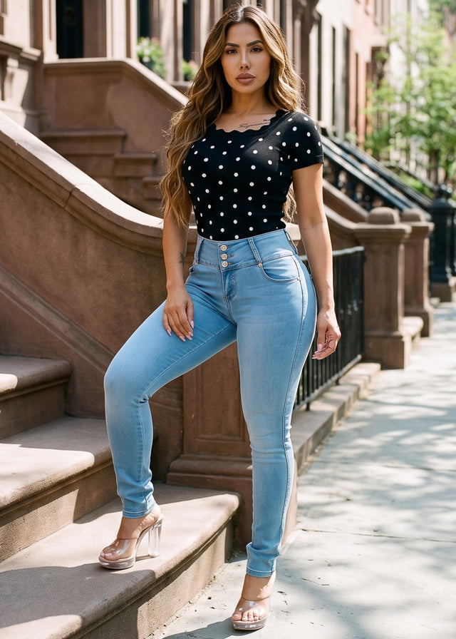 Butt Lift Mid Rise Stretch Skinny Jeans Light Blue
