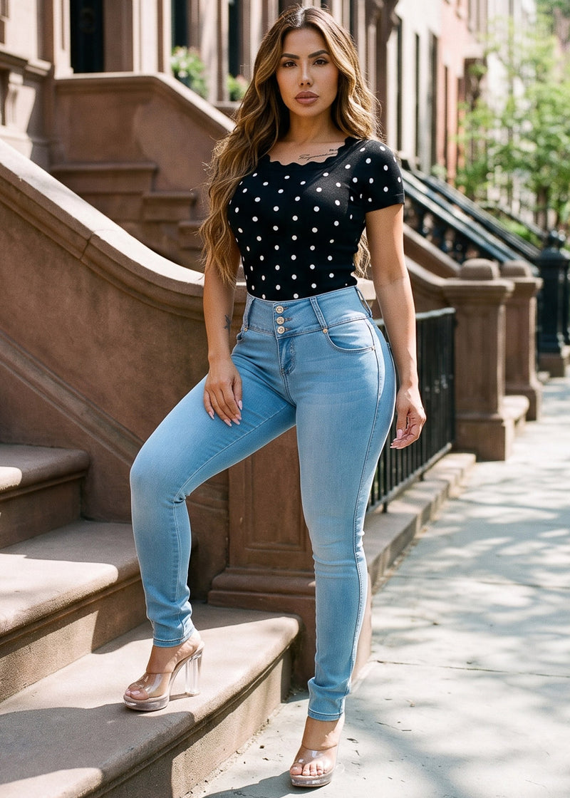Butt Lift Mid Rise Stretch Skinny Jeans Light Blue