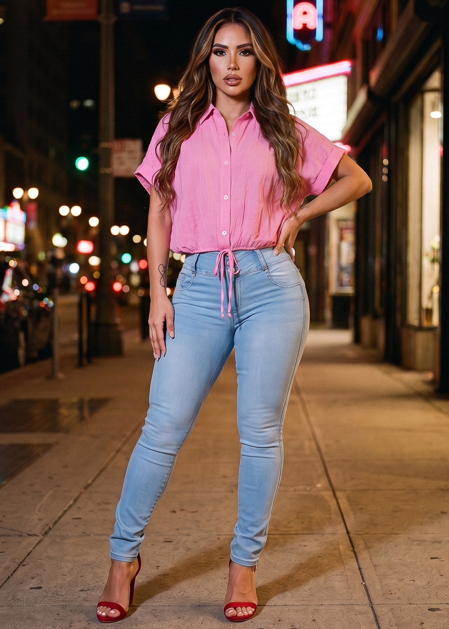 Pink Butt Lift Skinnies Look
