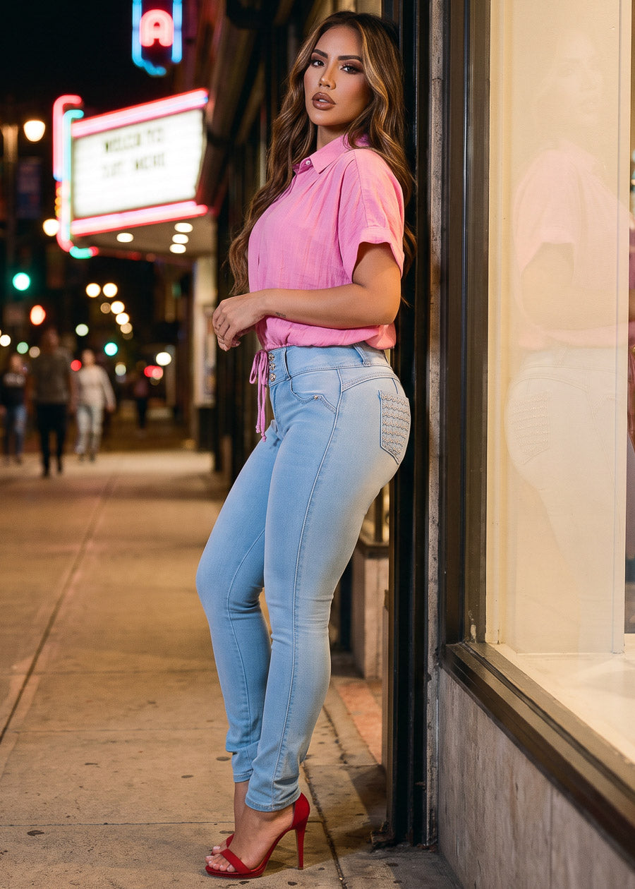Pink Butt Lift Skinnies Look