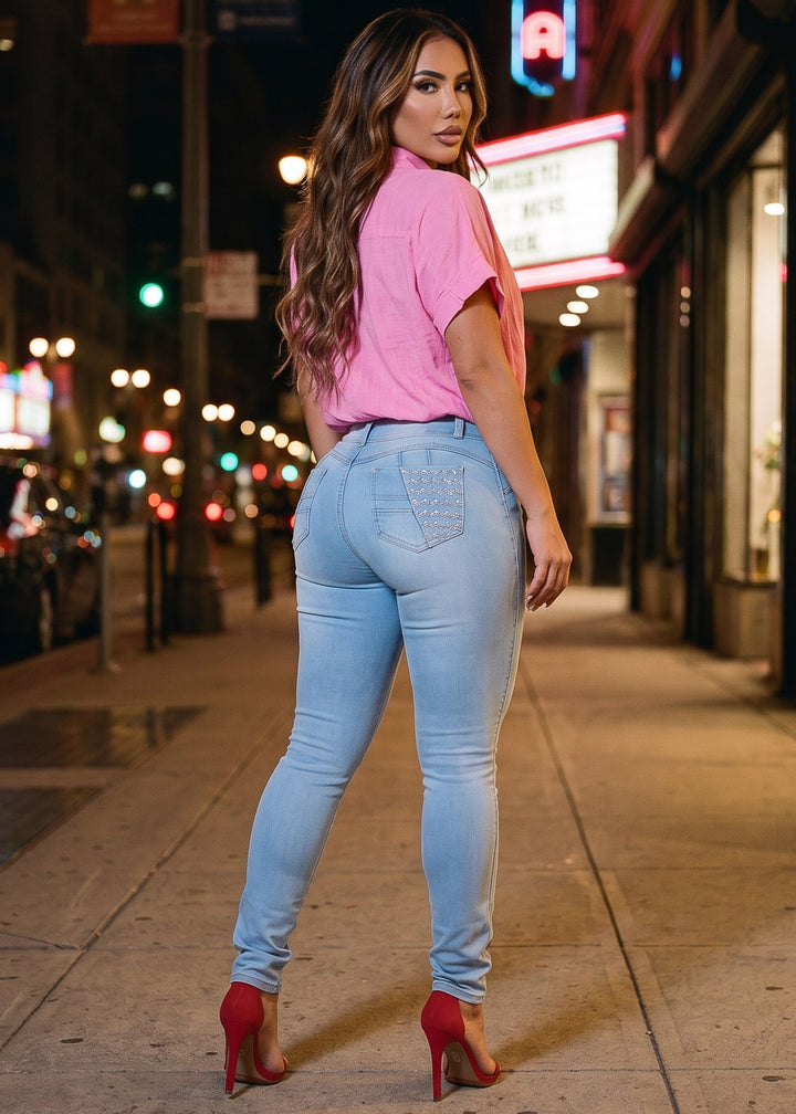 Butt Lift Mid Rise Stretch Skinny Jeans Light Wash