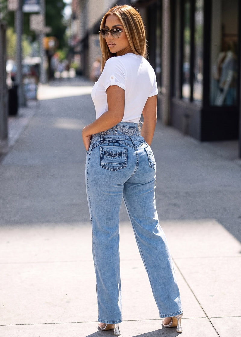 Butt Lift Super High Waist Wide Leg Stretch Jeans Acid Wash