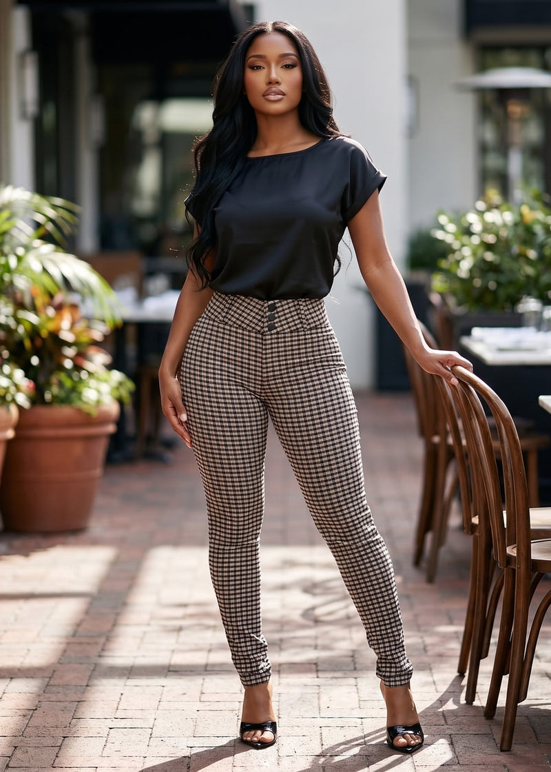 Short Sleeve Round Neck Satin Blouse Black