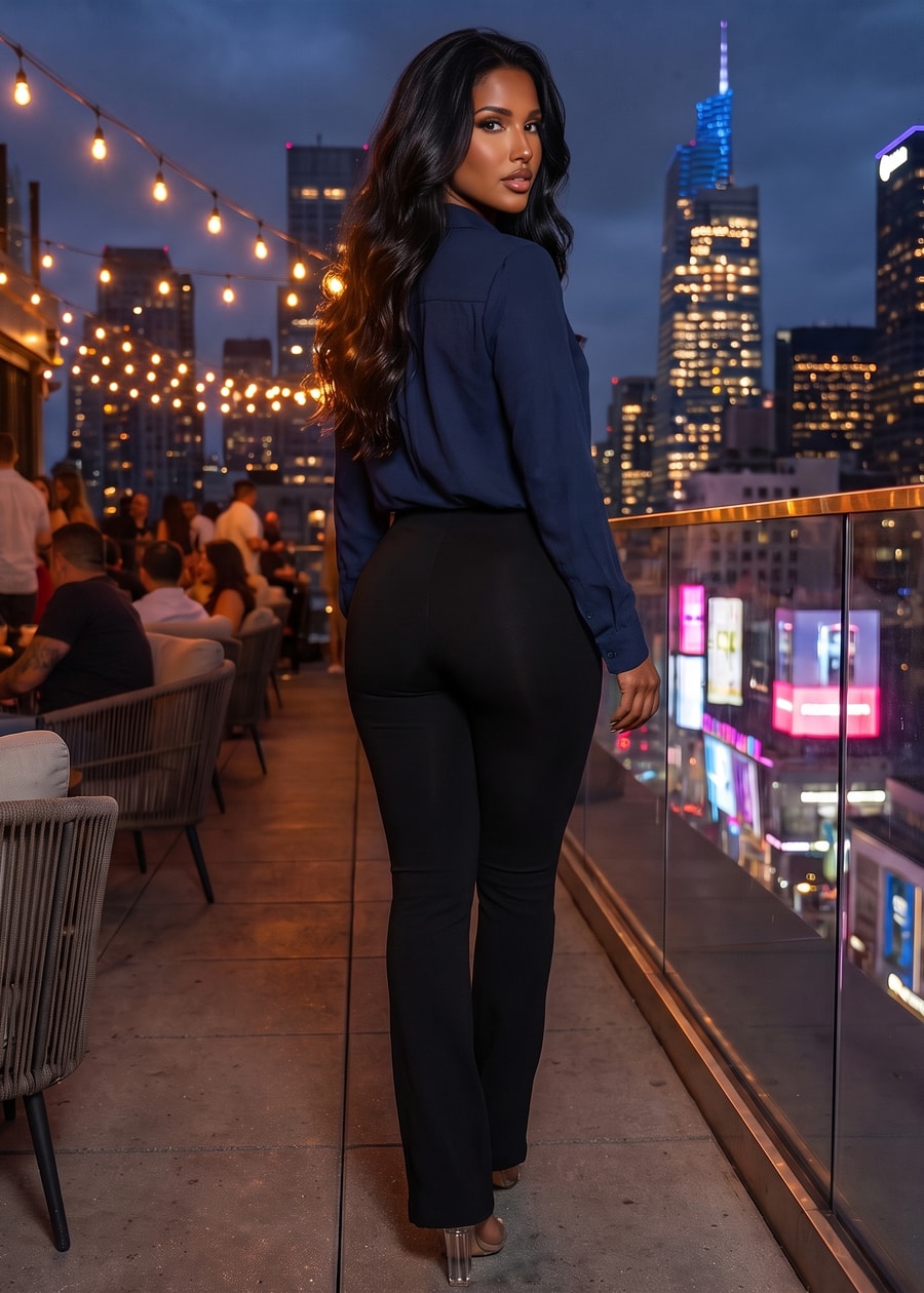 Navy Black Flared Pants Set, view 2 of 4