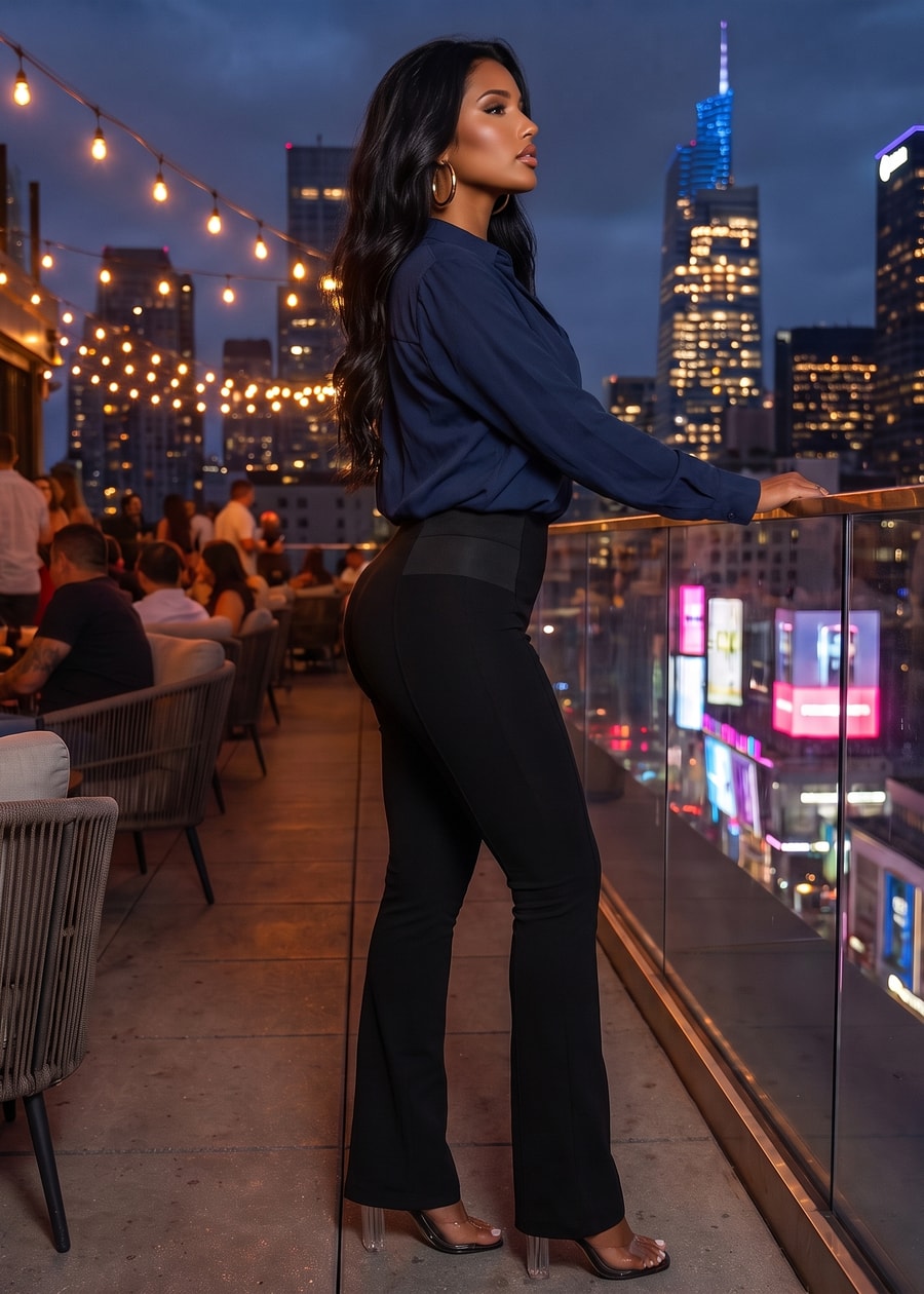 Navy Black Flared Pants Set, view 3 of 4