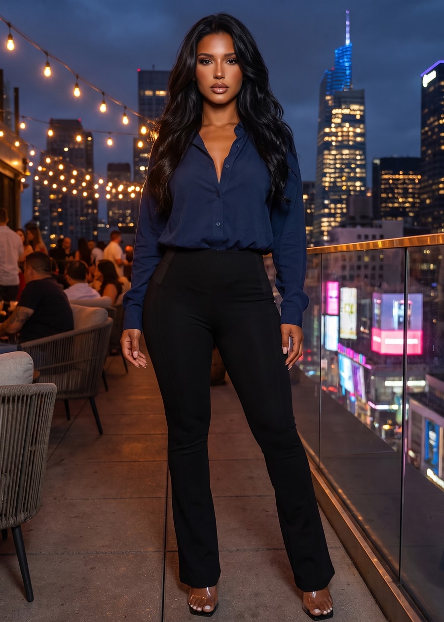 Navy Black Flared Pants Set