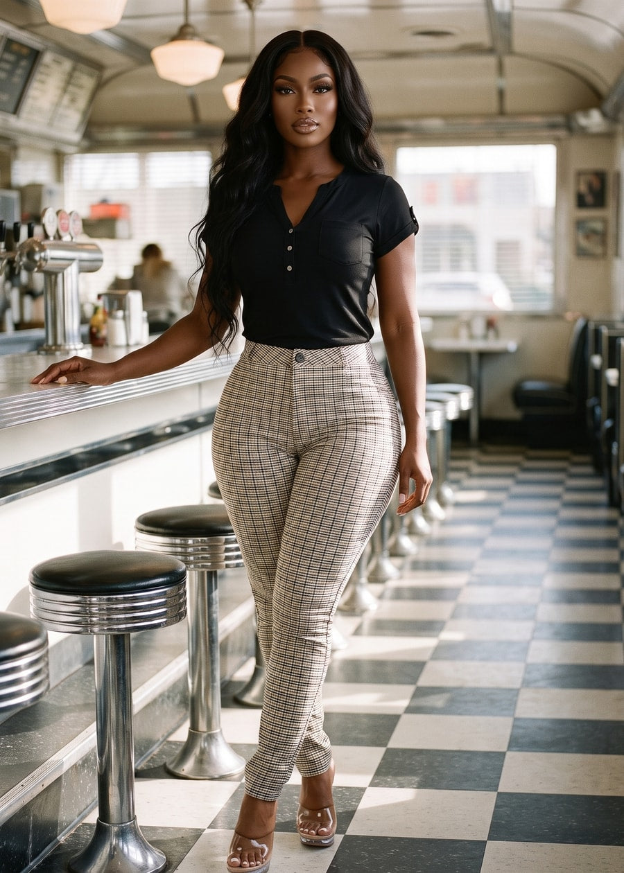 Black Butt Lift Plaid Pants Look, view 2 of 3