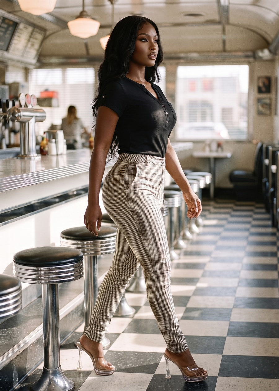 Black Butt Lift Plaid Pants Look, view 3 of 3