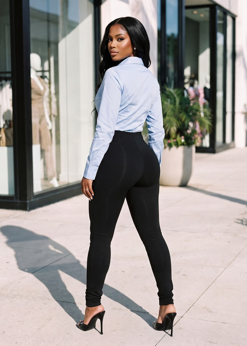 Blue Spandex Skinny Pants Set