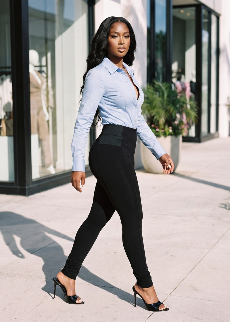 Blue Spandex Skinny Pants Set