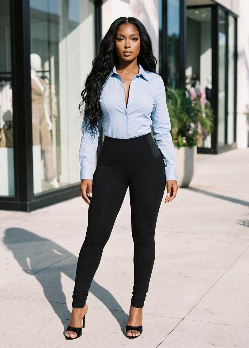 Blue Spandex Skinny Pants Set