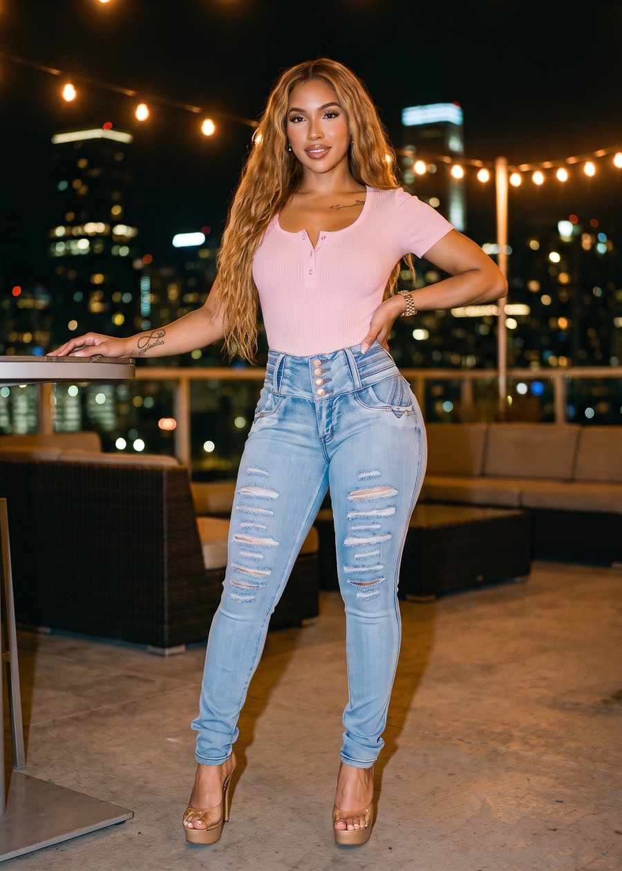 Pink Levantacola Ripped Skinnies Look, view 1 of 3