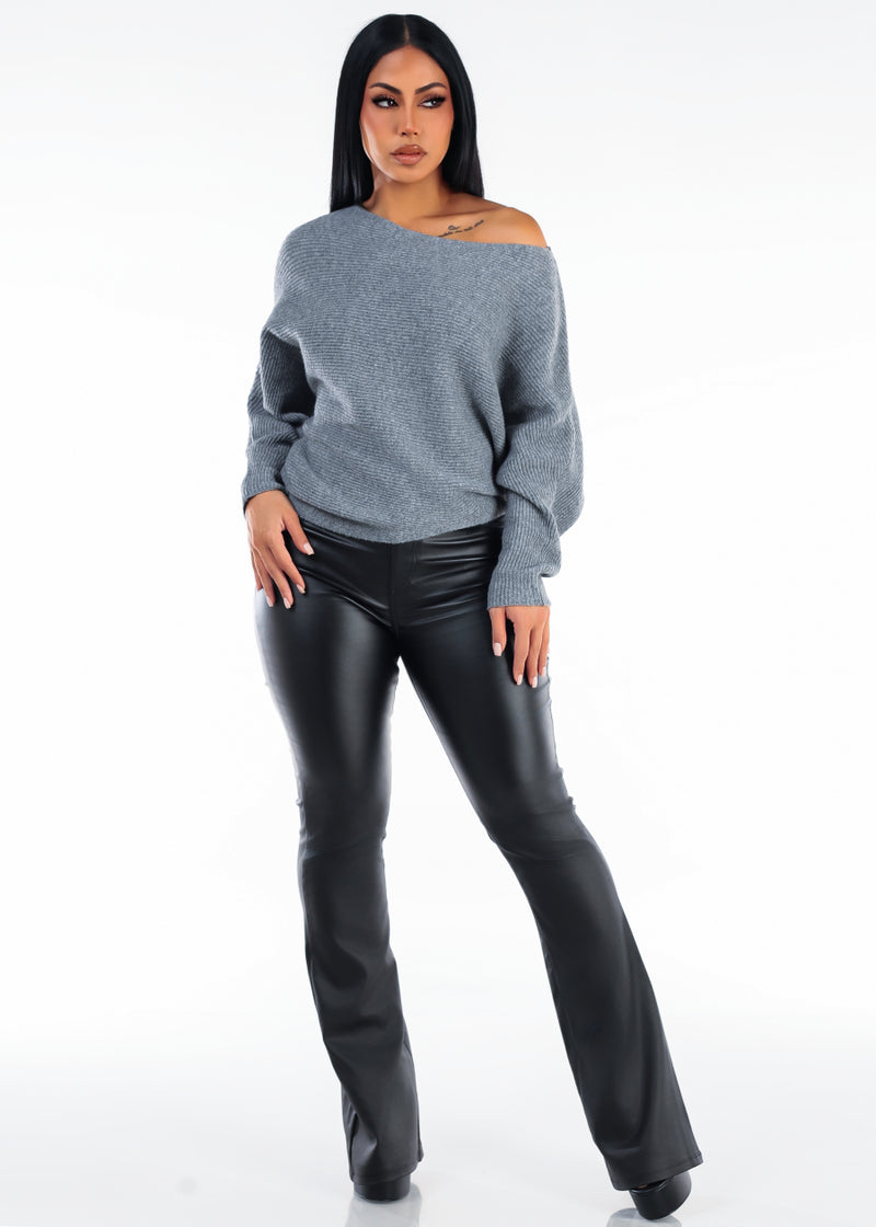 Grey Coated Bell Bottom Pants Outfit