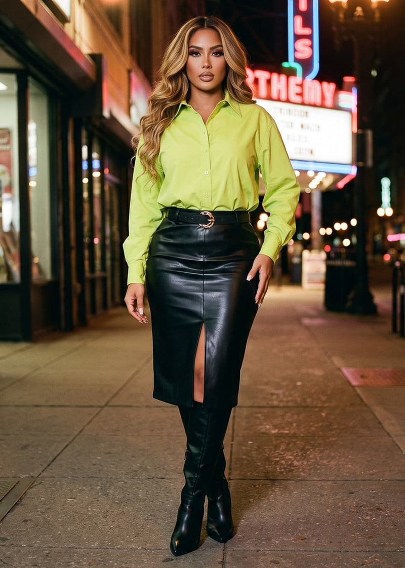 Lime Pleather Skirt Combo