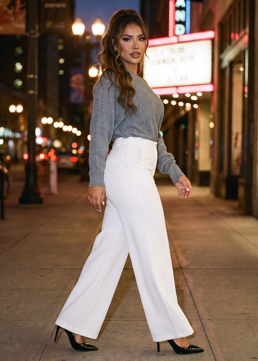 Butt Lift Super High Waist Wide Leg Dress Pants White, view 4 of 9