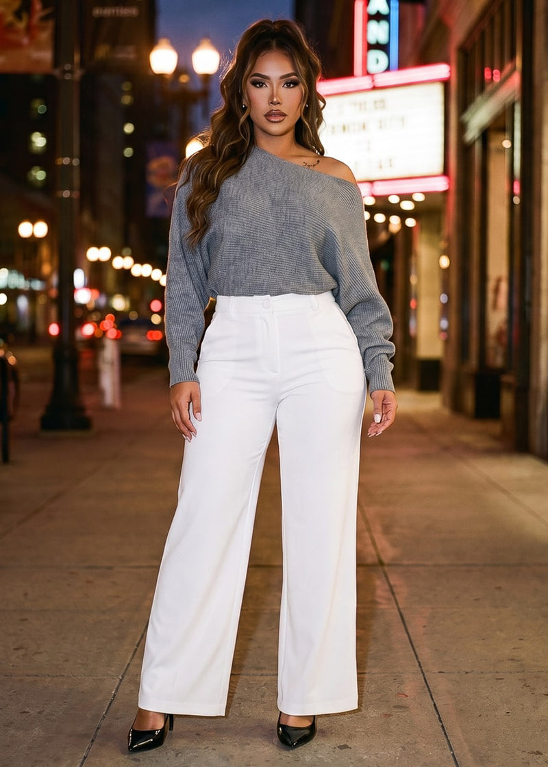 Butt Lift Super High Waist Wide Leg Dress Pants White