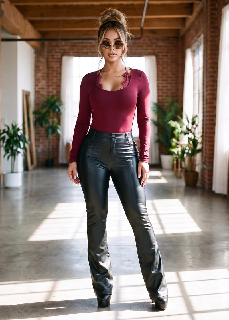 Wine Flared Bottom Pants Combo