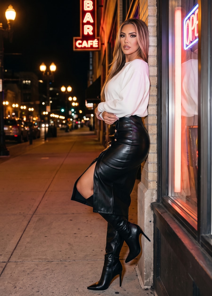 Ivory Vegan Leather Skirt Outfit, view 3 of 3