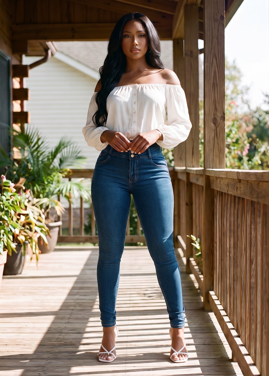 Off Shoulder Drawstring Waist Blouse White, view 3 of 3