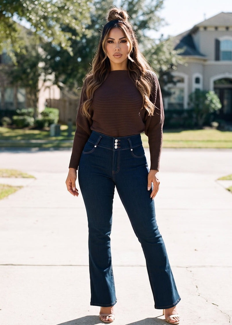 Butt Lift High Waist Stretch Bootcut Jeans Dark Wash