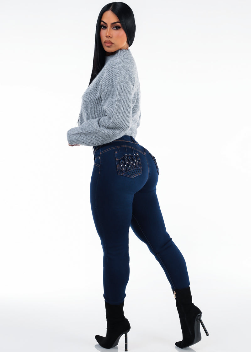 Grey Butt Lift Skinnies Outfit
