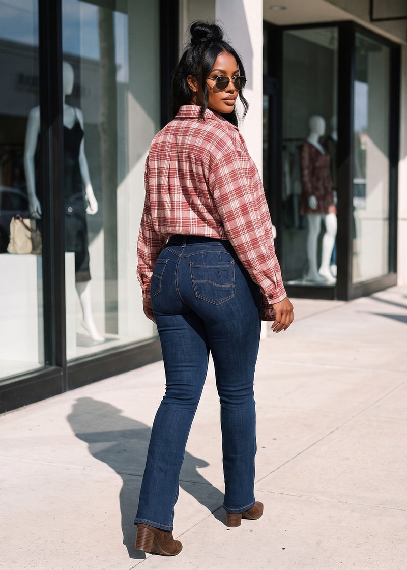 Plaid White Levantacola Bootcut Denim Trio