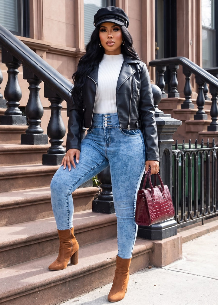 Butt Lift Super High Waist Stretch Skinny Jeans Acid Wash