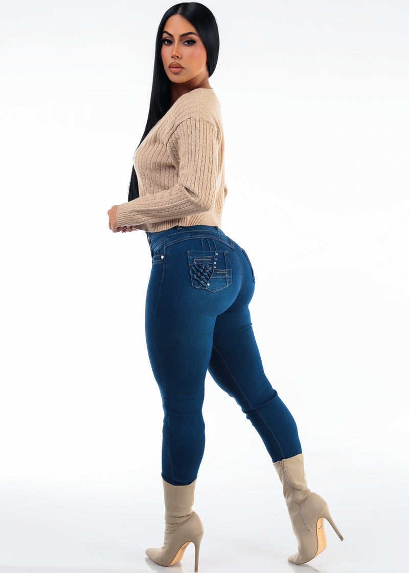 Khaki Butt Lift Denim Look