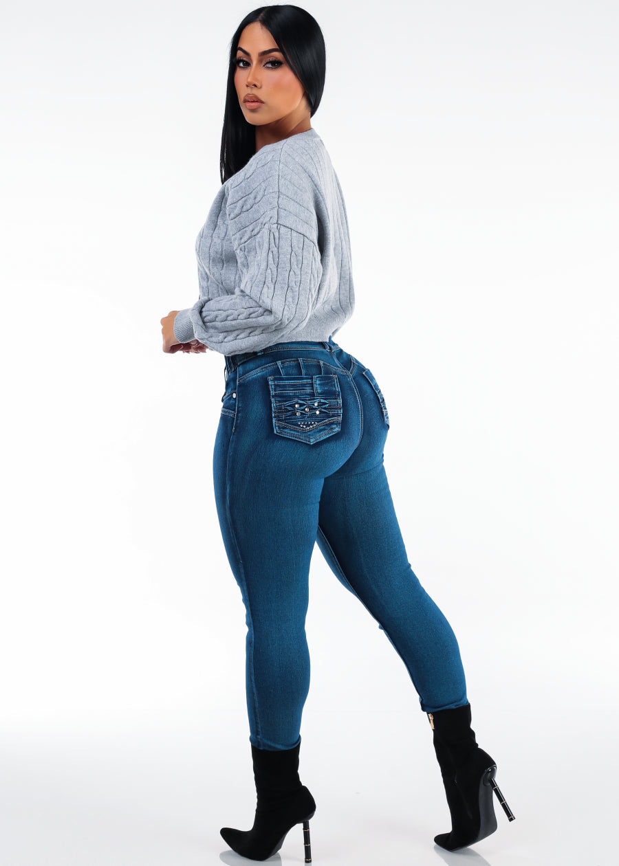 Grey Butt Lift Denim Set, view 2 of 2