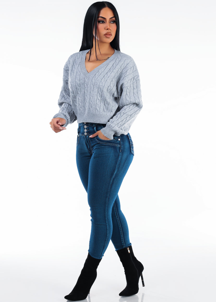 Grey Butt Lift Denim Set, view 1 of 2