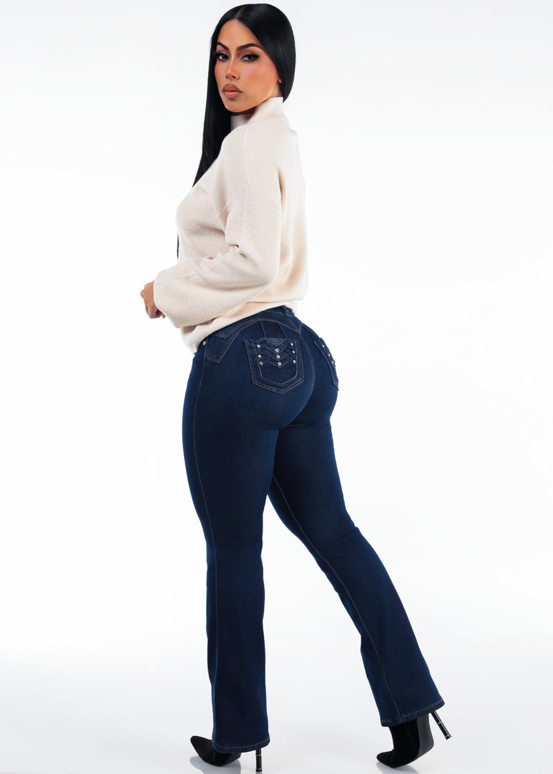 Oatmeal Butt Lift Bootcut Denim Set