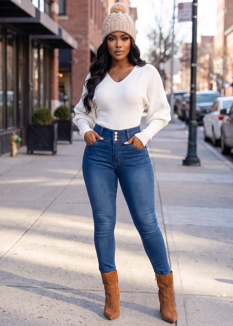 Levantacola High Rise Stretch Skinny Jeans Indigo