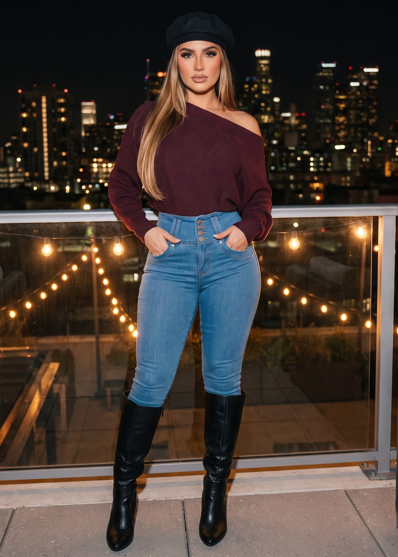 Burgundy Butt Lift Skinnies Combo