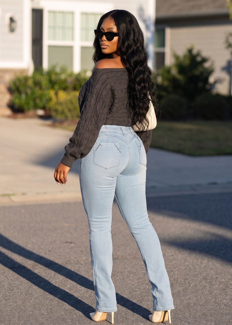 Brown Butt Lift Bootcut Denim Combo