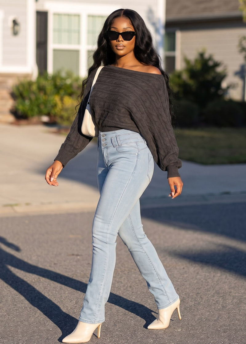 Brown Butt Lift Bootcut Denim Combo