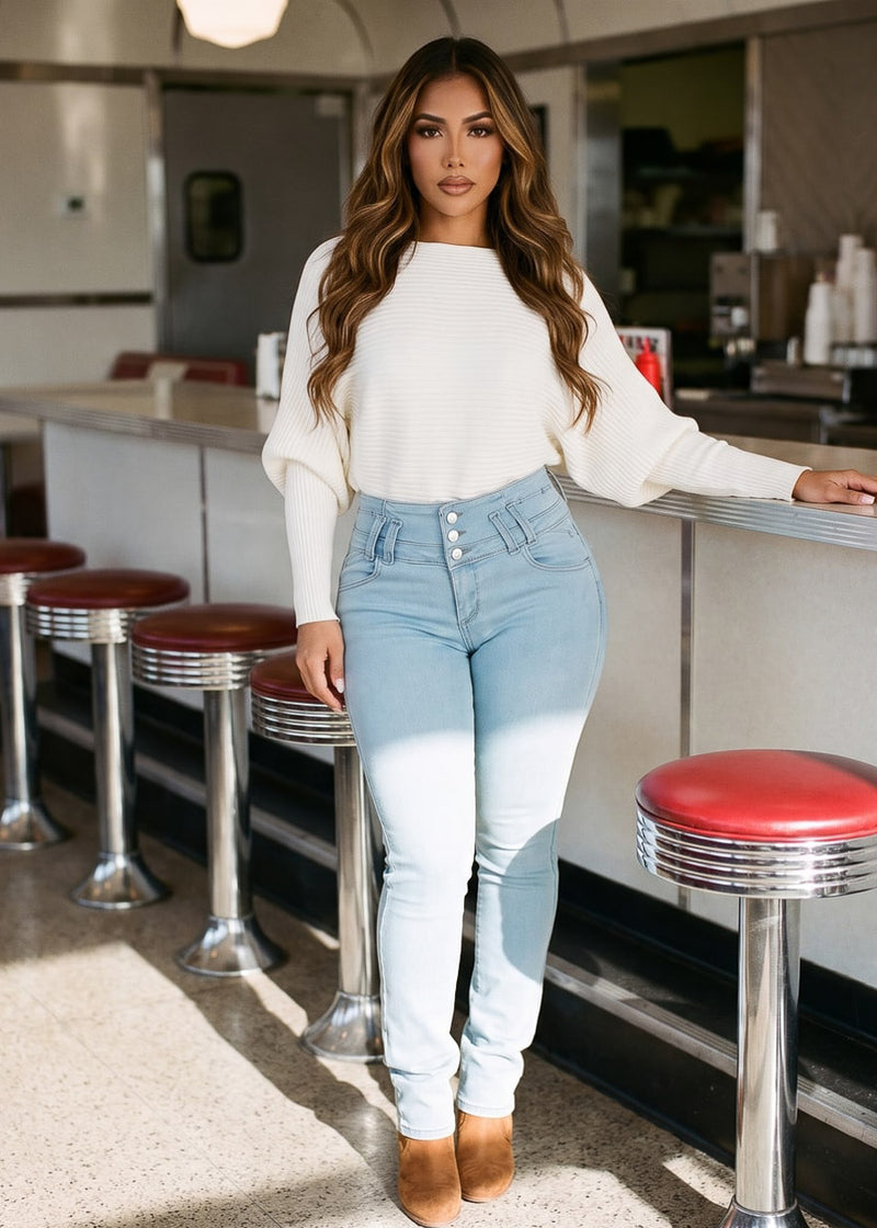 White Butt Lift Bootcut Denim Outfit