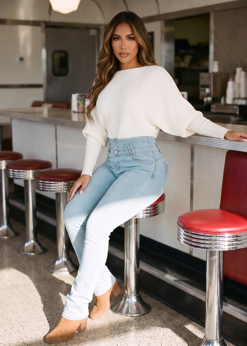 White Butt Lift Bootcut Denim Outfit